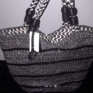 Style & Co Black Straw Tote